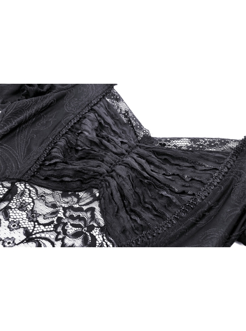 Black Elegant And Sexy See Through Printed Gothic Short Sleeved Top