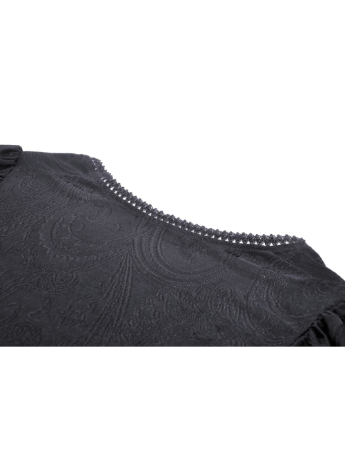 Black Elegant And Sexy See Through Printed Gothic Short Sleeved Top