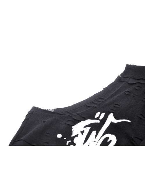 Black Cat Ear Hooded Front Chest Criss Cross Lace Punk Style Sleeveless Top