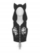 Black Cat Ear Hooded Front Chest Criss Cross Lace Punk Style Sleeveless Top
