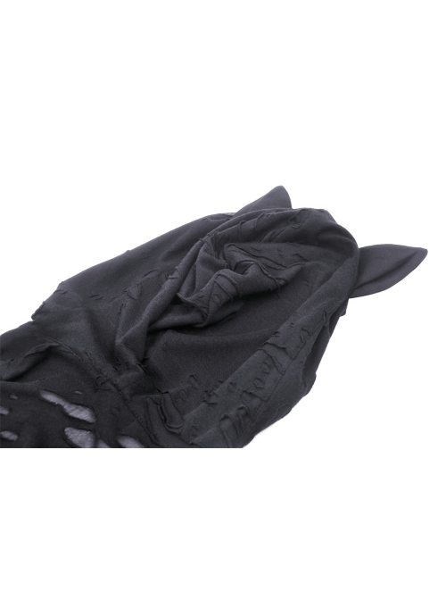 Black Cat Ear Hooded Front Chest Criss Cross Lace Punk Style Sleeveless Top