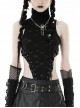 Sexy High Neck Black Pleated Hole Lengthened Front Panel With Side Ties Decorated With Punk Style Sleeveless Top