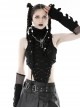 Sexy High Neck Black Pleated Hole Lengthened Front Panel With Side Ties Decorated With Punk Style Sleeveless Top