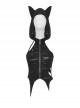 Black Sexy Ripped Cat Ear Hooded Hooded Irregular Spiked Hem Punk Style Sleeveless Top