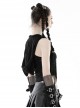 Black Sexy Ripped Cat Ear Hooded Hooded Irregular Spiked Hem Punk Style Sleeveless Top