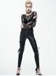 Black Side Spliced Rose Mesh Lace-Up Loops Gothic Leather Pants
