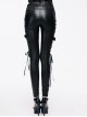 Black Side Spliced Rose Mesh Lace-Up Loops Gothic Leather Pants