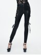 Black Side Spliced Rose Mesh Lace-Up Loops Gothic Leather Pants