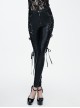 Black Side Spliced Rose Mesh Lace-Up Loops Gothic Leather Pants