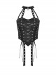 Sexy Ultra Short Ripped Woven Metal Eyelets On Both Sides With Rope Webbing And Metal Skull Decoration Punk Style Halter Top