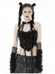 Sexy Ultra Short Ripped Woven Metal Eyelets On Both Sides With Rope Webbing And Metal Skull Decoration Punk Style Halter Top