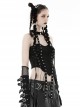 Sexy Ultra Short Ripped Woven Metal Eyelets On Both Sides With Rope Webbing And Metal Skull Decoration Punk Style Halter Top