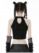 Sexy Ultra Short Ripped Woven Metal Eyelets On Both Sides With Rope Webbing And Metal Skull Decoration Punk Style Halter Top