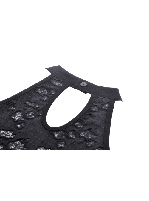 Sexy Ultra Short Ripped Woven Metal Eyelets On Both Sides With Rope Webbing And Metal Skull Decoration Punk Style Halter Top