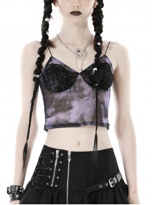 Black And Purple Sexy Ultra Short Lace Bra Wrapped Punk Style Halter Top