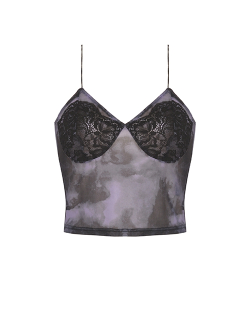 Black And Purple Sexy Ultra Short Lace Bra Wrapped Punk Style Halter Top