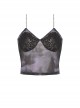 Black And Purple Sexy Ultra Short Lace Bra Wrapped Punk Style Halter Top