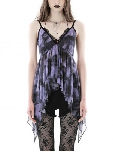 Sexy Black And Purple Dyed Lace Front Punk Style Slightly See Through Suspender Dress