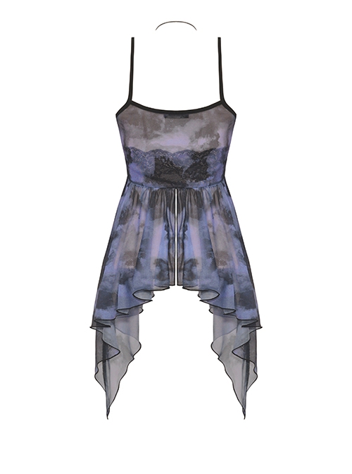 Sexy Black And Purple Dyed Lace Front Punk Style Slightly See Through Suspender Dress