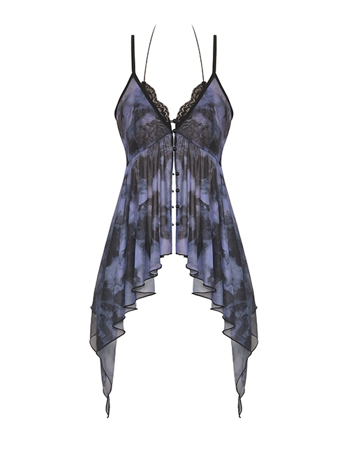 Sexy Black And Purple Dyed Lace Front Punk Style Slightly See Through Suspender Dress