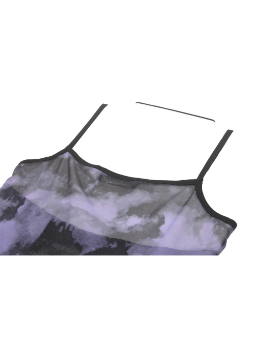 Sexy Black And Purple Dyed Lace Front Punk Style Slightly See Through Suspender Dress