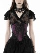 Black Sexy Lace Printed V Neck Gothic Style Slightly See Through Short Sleeved Top