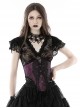 Black Sexy Lace Printed V Neck Gothic Style Slightly See Through Short Sleeved Top