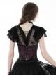 Black Sexy Lace Printed V Neck Gothic Style Slightly See Through Short Sleeved Top