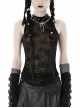 Sexy Black Cobweb Embroidery Pattern With Spiked Rivet Neckline Punk Style Sleeveless Top