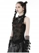 Sexy Black Cobweb Embroidery Pattern With Spiked Rivet Neckline Punk Style Sleeveless Top