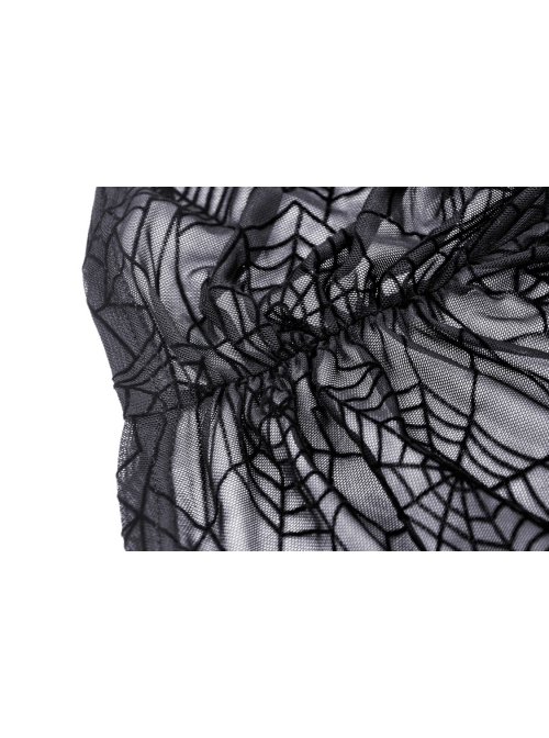 Sexy Black Cobweb Embroidery Pattern With Spiked Rivet Neckline Punk Style Sleeveless Top