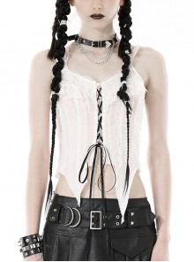 White Decadent Hole Front Lace Strap Punk Style Halter Top