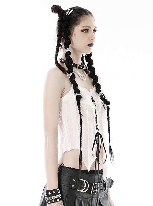 White Decadent Hole Front Lace Strap Punk Style Halter Top