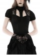 Personalized Black Slim Fit Printed Woven Front Lace With Delicate Lace Punk Style Short Sleeved Top