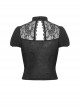 Personalized Black Slim Fit Printed Woven Front Lace With Delicate Lace Punk Style Short Sleeved Top