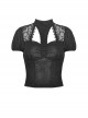 Personalized Black Slim Fit Printed Woven Front Lace With Delicate Lace Punk Style Short Sleeved Top