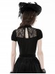 Personalized Black Slim Fit Printed Woven Front Lace With Delicate Lace Punk Style Short Sleeved Top