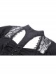 Personalized Black Slim Fit Printed Woven Front Lace With Delicate Lace Punk Style Short Sleeved Top