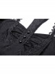 Personalized Black Slim Fit Printed Woven Front Lace With Delicate Lace Punk Style Short Sleeved Top