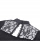 Personalized Black Slim Fit Printed Woven Front Lace With Delicate Lace Punk Style Short Sleeved Top