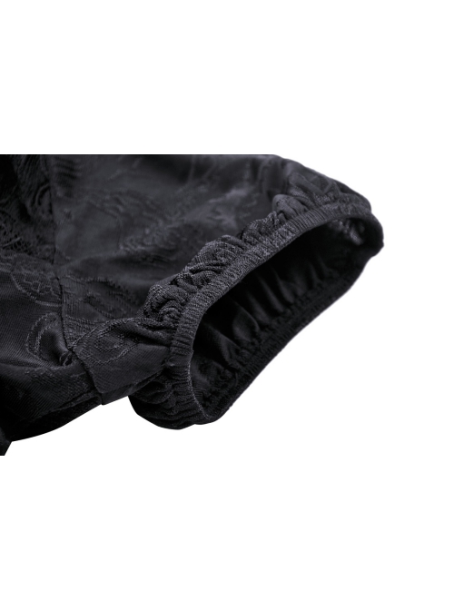 Personalized Black Slim Fit Printed Woven Front Lace With Delicate Lace Punk Style Short Sleeved Top