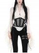 White Slim Fitting Ruffled V-Neck Metal Key Embellished Punk Style Exaggerated Long Sleeved Top