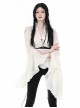 White Slim Fitting Ruffled V-Neck Metal Key Embellished Punk Style Exaggerated Long Sleeved Top