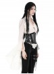 White Slim Fitting Ruffled V-Neck Metal Key Embellished Punk Style Exaggerated Long Sleeved Top
