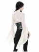 White Slim Fitting Ruffled V-Neck Metal Key Embellished Punk Style Exaggerated Long Sleeved Top