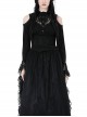 Black Slim Fit Shoulder Hollow Lace Punk Style Exaggerated Long Sleeve Top