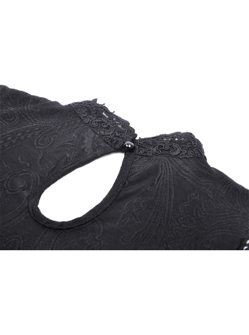 Black Slim Fit Shoulder Hollow Lace Punk Style Exaggerated Long Sleeve Top