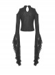 Black Slim Fit Shoulder Hollow Lace Punk Style Exaggerated Long Sleeve Top