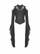 Black Slim Fit Shoulder Hollow Lace Punk Style Exaggerated Long Sleeve Top