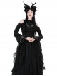 Black Slim Fit Shoulder Hollow Lace Punk Style Exaggerated Long Sleeve Top